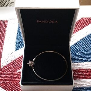 Pandora Silver Bangle with Sparkling Snowflake/ Firework Charm *Engraved